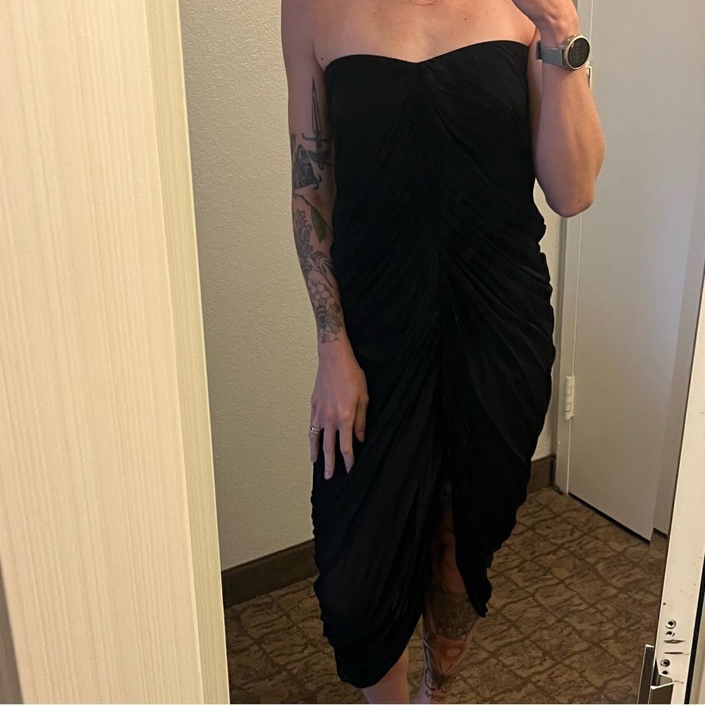 Ralph Lauren Collection Ruched Strapless Black Viscose Midi Dress